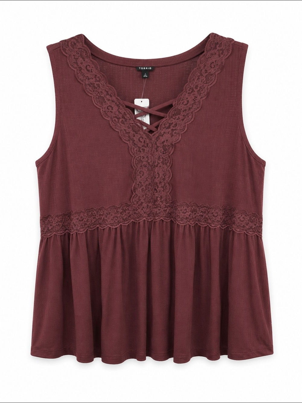 🆕 torrid Lace-Trim V-Neck Peplum Tank Top